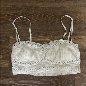 Free People Cream Lace Cropped Top